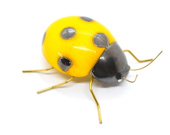 Yellow Ladybug in Decorative Ceramics and Brass - Manual Artistic Insect for Home Decor or Unique Gift