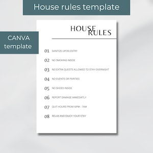 Airbnb House Rules Sign Template Editable in Canva Superhost Vacation