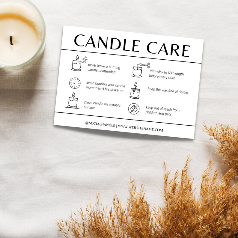 Candle Care Card Template, Printable Candle Safety Instructions, Thank