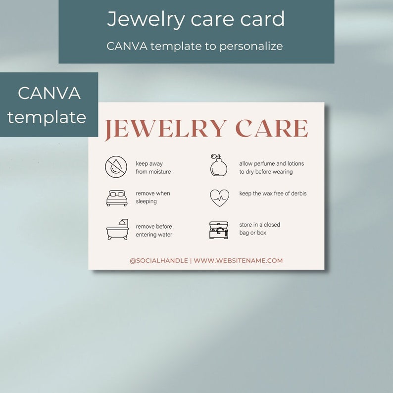 Jewelry Care Card Template, Printable Jewellery Care Instructions ...