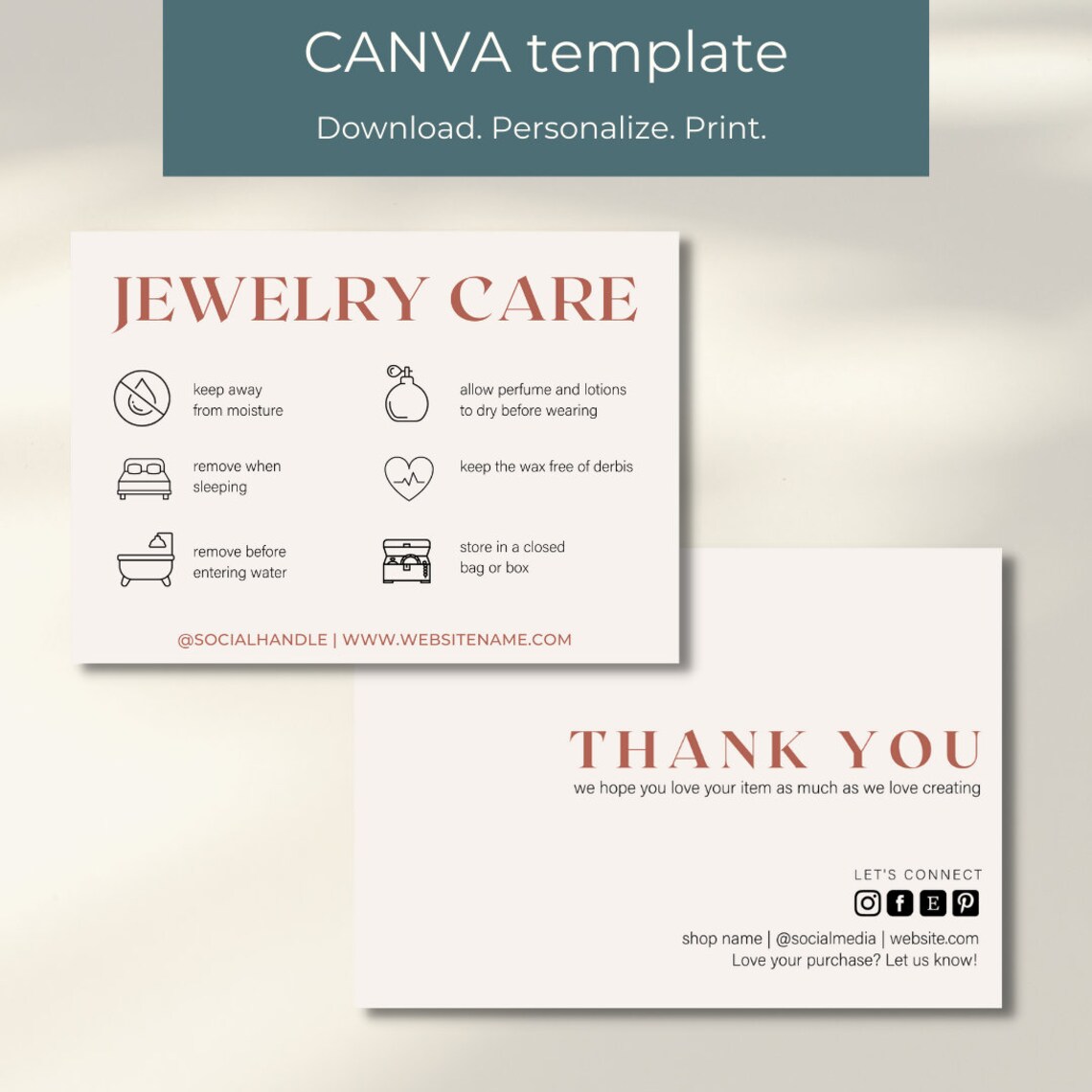 Jewelry Care Card Template, Printable Jewellery Care Instructions, Editable Jewelry Care Inserts