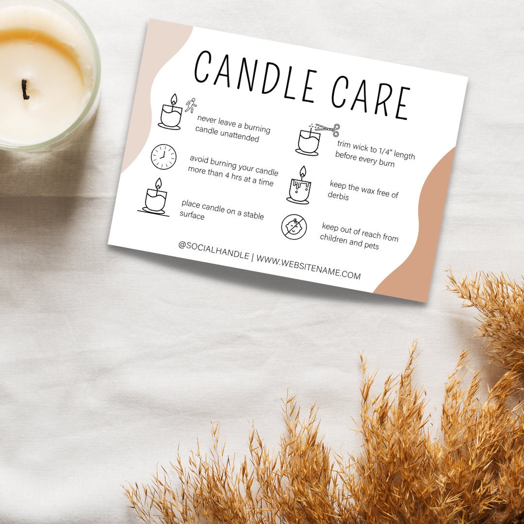 Candle Care Card Template, Printable Candle Safety Instructions, Thank