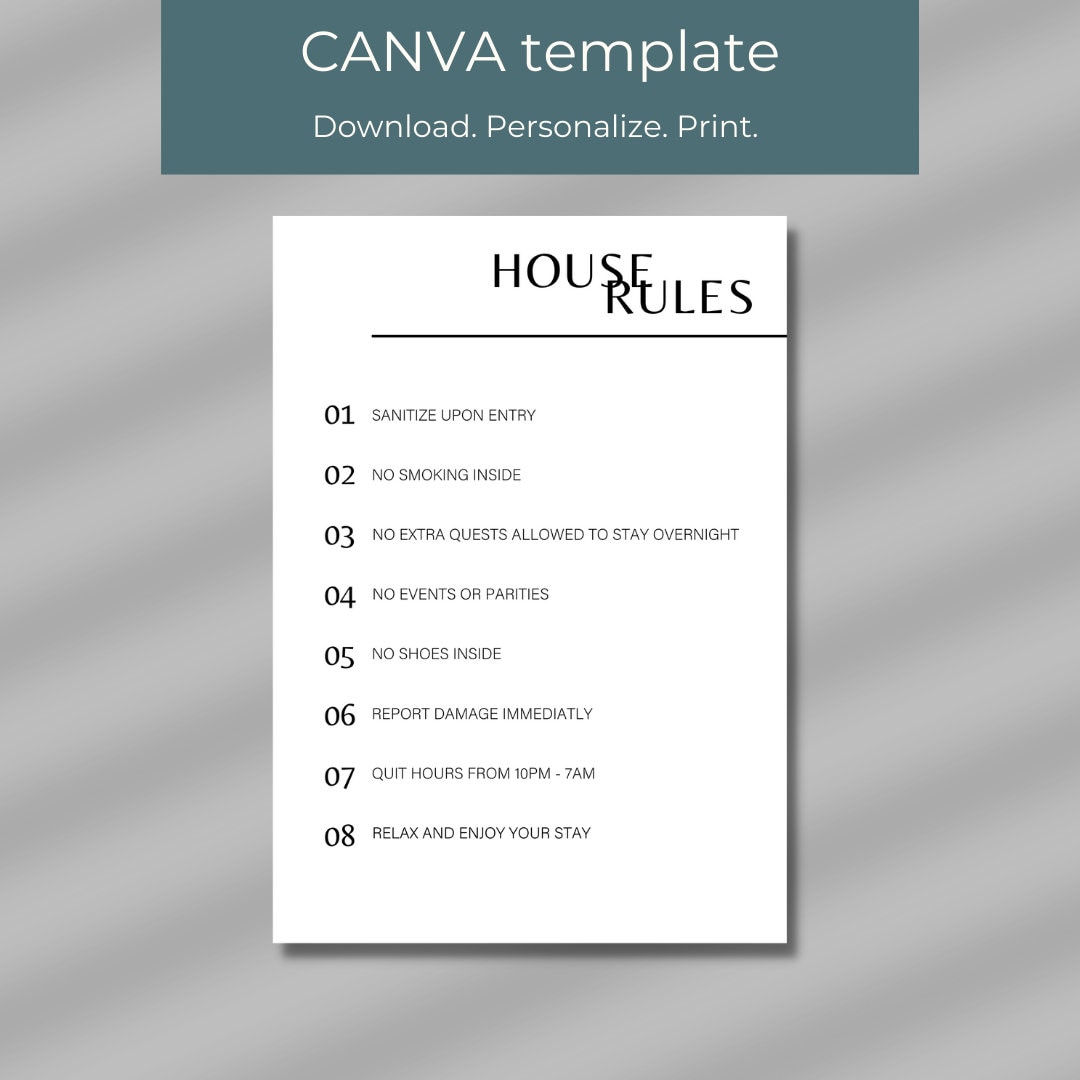 Airbnb House Rules Sign Template, Editable in Canva, Superhost Vacation