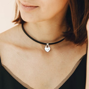 Choker Collar Necklace for Women, Personalized Gift, Black Leather Choker, Initial Necklace, Gift for Her, Girlfriend, Wife, Best Friend