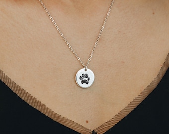 Custom Paw Print Necklace, Actual Paw Print Necklace, Pet Memorial Jewelry, Pet Loss Jewelry, Disc Necklace, Silver Color, Christmas Gifts