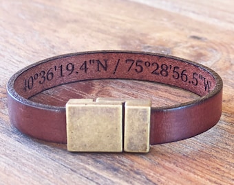 Mens Leather Bracelet, Engraved Wristband, Gift for Him, Personalized Gift for Boyfriend, Custom Bracelet, Fathers Day Gift for Husband