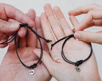 Love Knot Matching Bracelets for Couples, Leather Bracelet for Couple, Gift for Couple, Couple Jewelry, 3 year Anniversary Gift Personalized