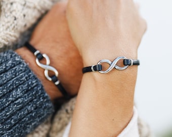 Matching Infinity Leather Bracelets: Personalized Couple Gift Set