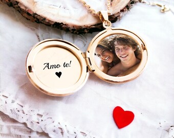 Locket Necklace with Photo, Mothers Day Gift for Wife, Personalized Gold Locket Unique Necklace Engraved Hidden Message Jewelry Gift for Her