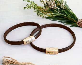 Matching Couple Bracelets - Personalized Gift for Couple - Leather Anniversary Gifts for Husband and Wife