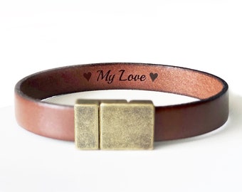 Anniversary Gift for Husband, Men Leather Bracelet Personalized, Engraved Bracelet, Gift for Him, Custom Gift, Bracelet for Man