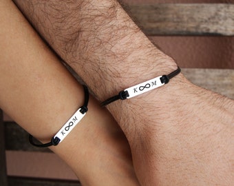 Couple Bracelet, Personalized Gift, Gift For Couple, Unique Gift, Couples Jewelry, Third Anniversary Gift, 3rd Wedding Anniversary Leather