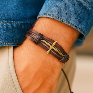 Braided Leather Cross Bracelet for Men: Personalized Christian Jewelry