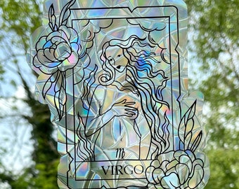 Carta de tarô de Virgem, apanhador de sol do signo da estrela, apanhador de sol da estrela, decalque da janela, adesivo do sinal da estrela, adesivo da janela do arco-íris, adesivo do apanhador do sol.