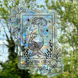 Attrape-soleil signe astrologique capricorne carte, attrape-soleil étoile, sticker fenêtre, sticker signe astrologique fenêtre, sticker attrape-soleil arc-en-ciel.