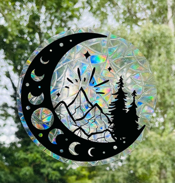 Moon Sun Catcher, Celestial Sun Sun Catcher, Window Decal, Celestial Moon  Sticker Rainbow Window Sticker, Rainbows, Sun Catcher Sticker 