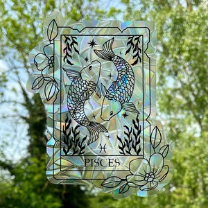 Piscis Tarot Card Star Sign Sun catcher, Star Sun Suncatcher, Window Decal, Star Sign Sticker Rainbow Window Sticker, Sun Catcher Sticker.