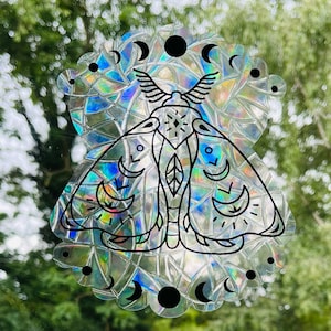 Moth Sun Catcher, Celestial Sun Sun catcher, Window Decal, Celestial Moon Sticker Rainbow Window Sticker, Rainbows, Sun Catcher Sticker.