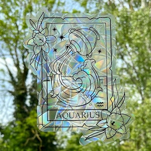 Aquarius Tarot Card Star Sign Sun catcher, Star Sun Suncatcher, Window Decal, Star Sign Sticker Rainbow Window Sticker, Sun Catcher Sticker.