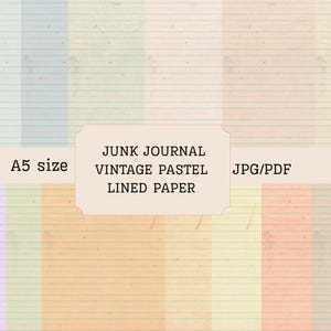 Pastel Colored Lined Paper,Vintage Printable pages, Bundle Writing paper,Junk Journal kit, instant Download
