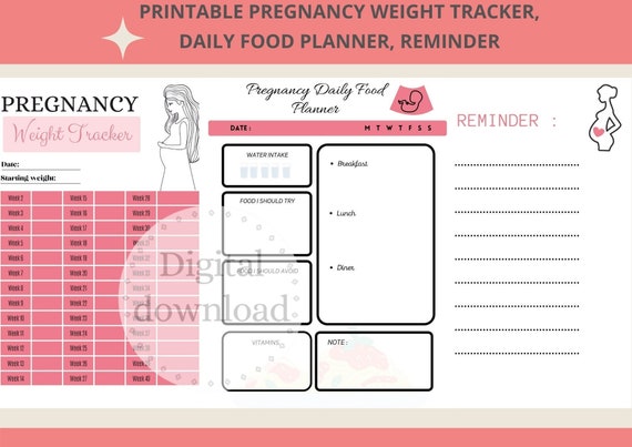 Printable Pregnancy Daily Food Planner Weight Tracker | Etsy