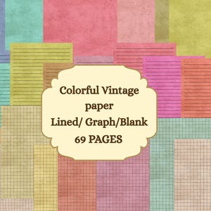 Junk Journal,Colorful Lined/ Graph/Blank Paper,Vintage Printable pages,Scrapbook,Junk Journal kit, instant Download