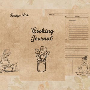 Livros de receitas de culinária vintage – conjunto de 3, diário de receitas de cozinha para impressão, design simples, cartão de receita rústico – folha de cozinha clássica