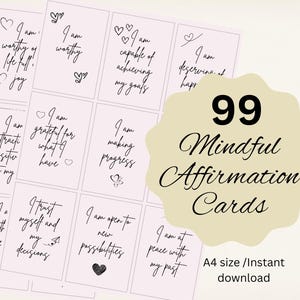 99 cartes d'affirmation, Cartes d'affirmation positive, Motif coeur, Cartes imprimables de citations inspirantes, Affirmation en pleine conscience, Tableau de visualisation