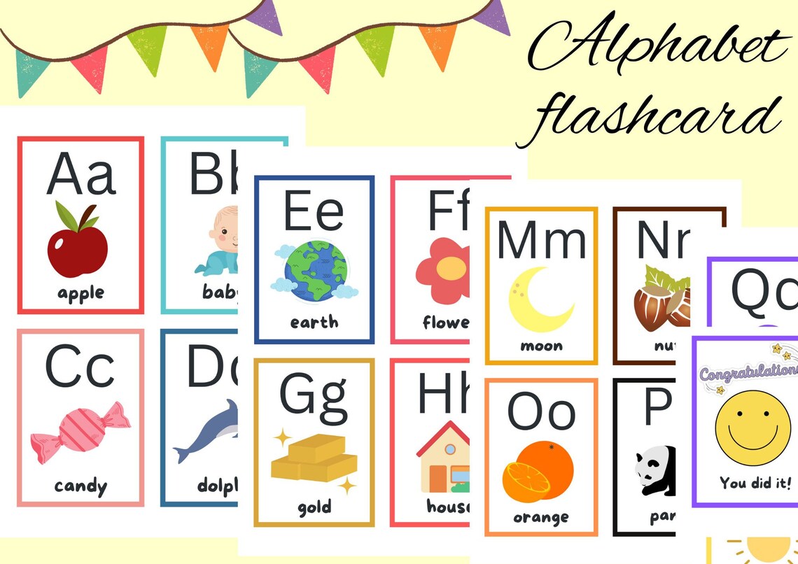 Abc Flash Cards Alphabet Flashcards Printable Preschool Etsy New