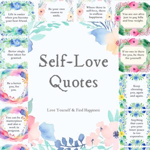 Citazioni sull'amor proprio, cornice floreale ad acquerello, biglietti motivazionali, parole stampabili, citazioni per la consapevolezza e la crescita personale, download immediato
