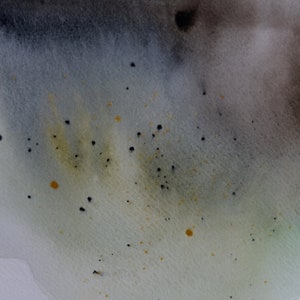Pintura abstrata em aquarela. Arte original sobre papel, pintura em aquarela cinza verde. Arte interior de 11,5 x 8,3 pol. Arte abstrata moderna original.