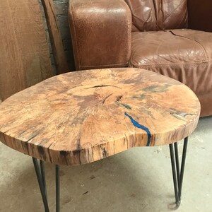 Solid English Spalted Ash live edge coffee table. Natural hard wax finish. Cookie table. End table. Tree slice.