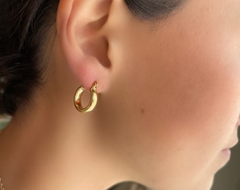 18K Gold Hoop Tube Earrings | Vintage Earrings | Minimalist Earrings
