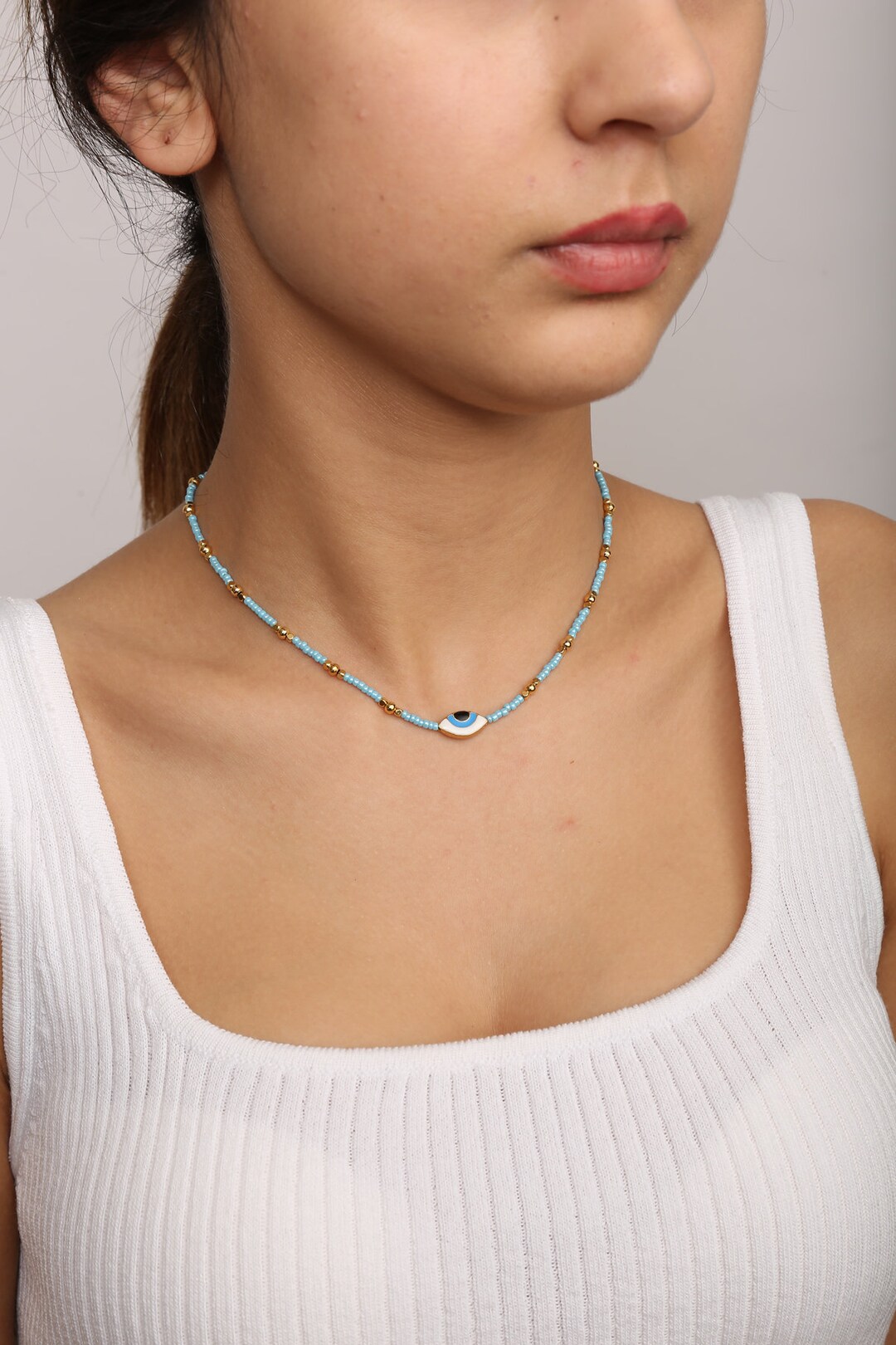 Seed Bead Evil Eye Choker Beaded Evil Eye Necklace Beaded Etsy