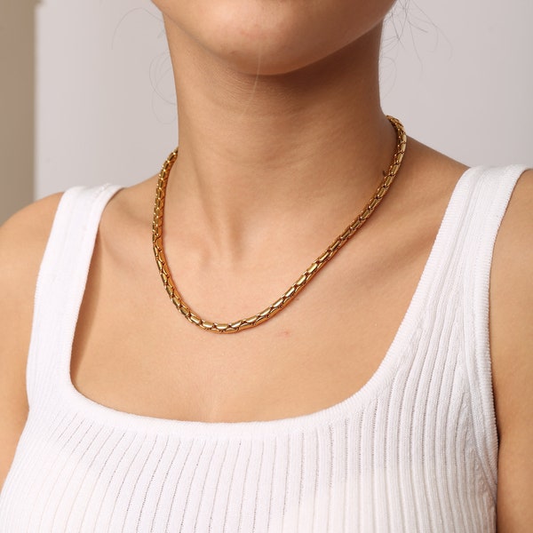24K Gold Schlauchkette Halskette | Vintage Halskette