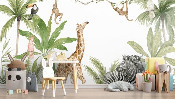 Nursery Safari Animal Print Wallpaper Tapestry Wall - Etsy