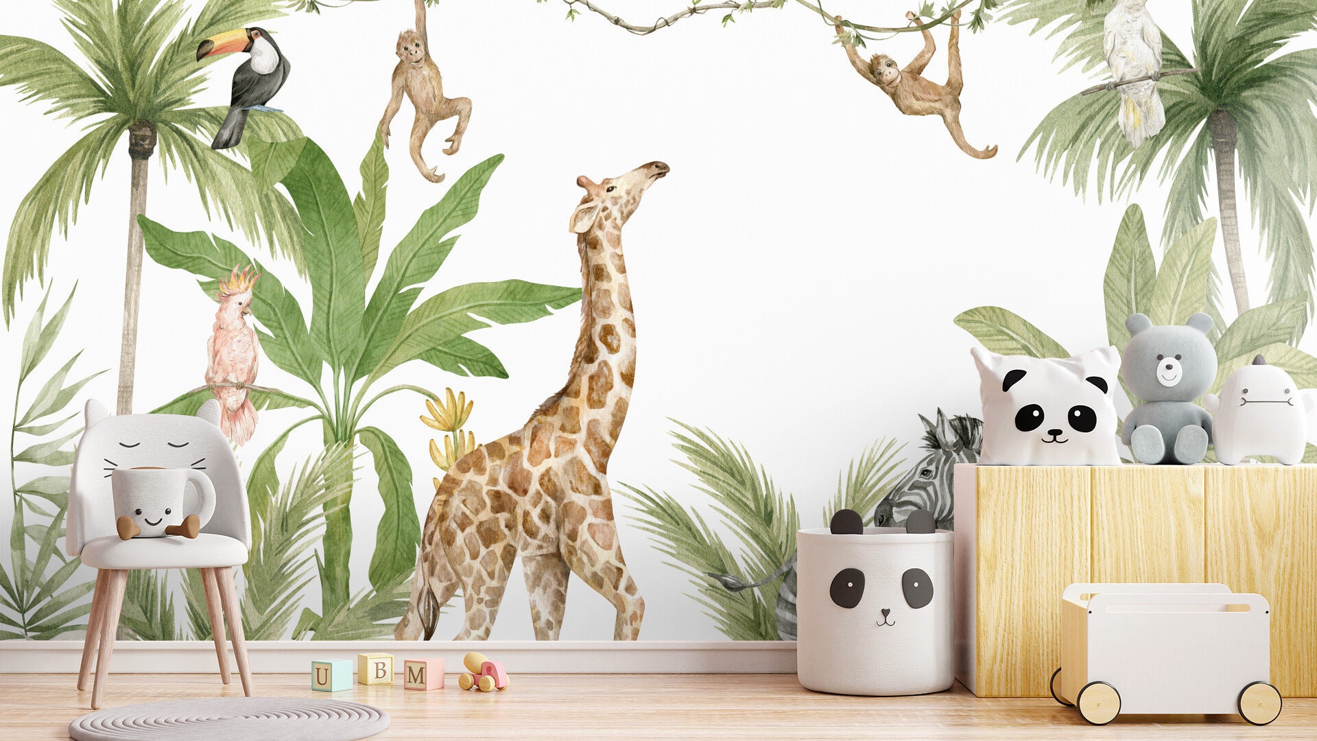 Nursery Safari Animal Print Wallpaper Tapestry Wall Etsy