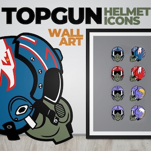TopGun Helmets Wall Art 80s Pilot Helmets Framed Aviation man cave Decor Illustration Print paint HGU-33 Maverick Goose Merlin Cougar Viper