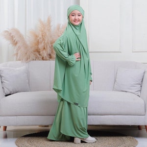 Kids Set Abaya Fatimah series / Muslim Girl Dress /Islamic Baby or Kids dress Sage Green
