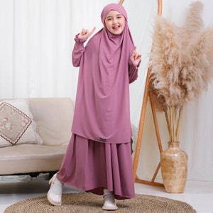 Kids Set Abaya Fatimah series / Muslim Girl Dress /Islamic Baby or Kids dress Dusty Lavender