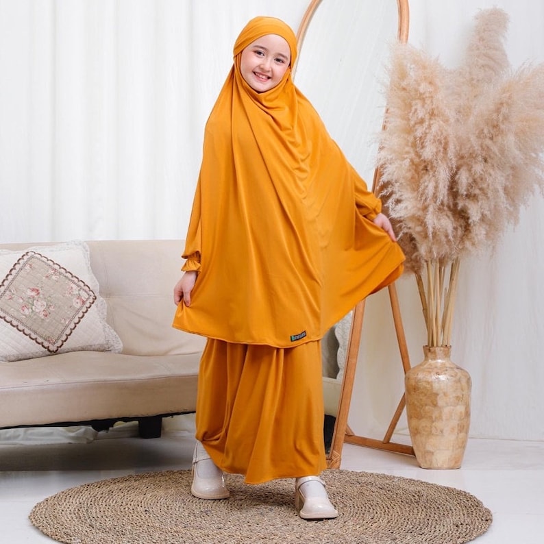 Kids Set Abaya Fatimah series / Muslim Girl Dress /Islamic Baby or Kids dress Mustard