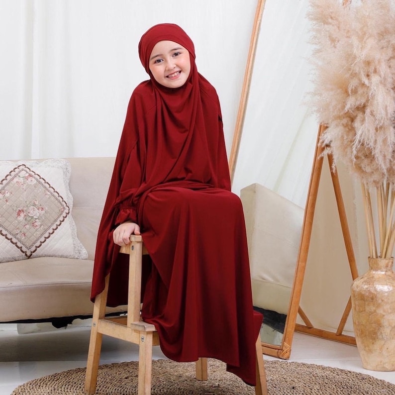 Kids Set Abaya Fatimah series / Muslim Girl Dress /Islamic Baby or Kids dress Maroon