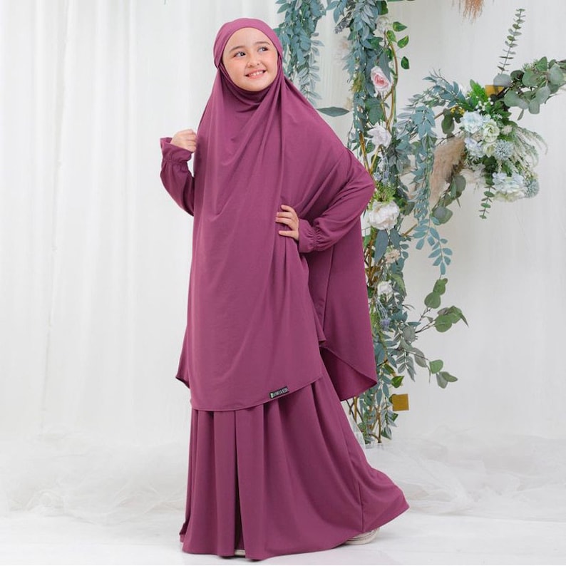 Kids Set Abaya Fatimah series / Muslim Girl Dress /Islamic Baby or Kids dress Plum