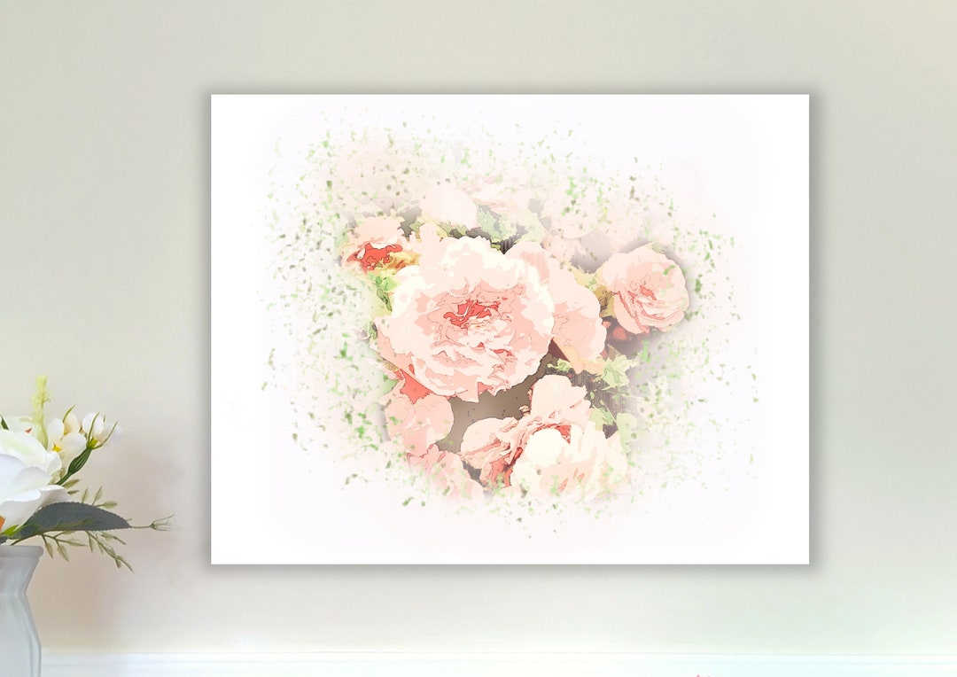Watercolor Flowers Large Wall Art Canvas Print Blush Pink Roses Floral ...