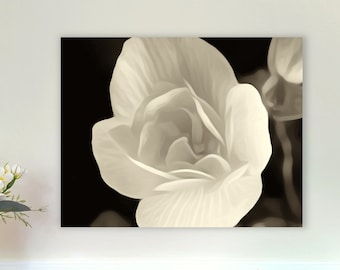 Minimalistische muur kunst groot abstract schilderij bloem fotografie print zwart-wit | Abstract behang afdrukbare canvas kunst cadeaus voor haar