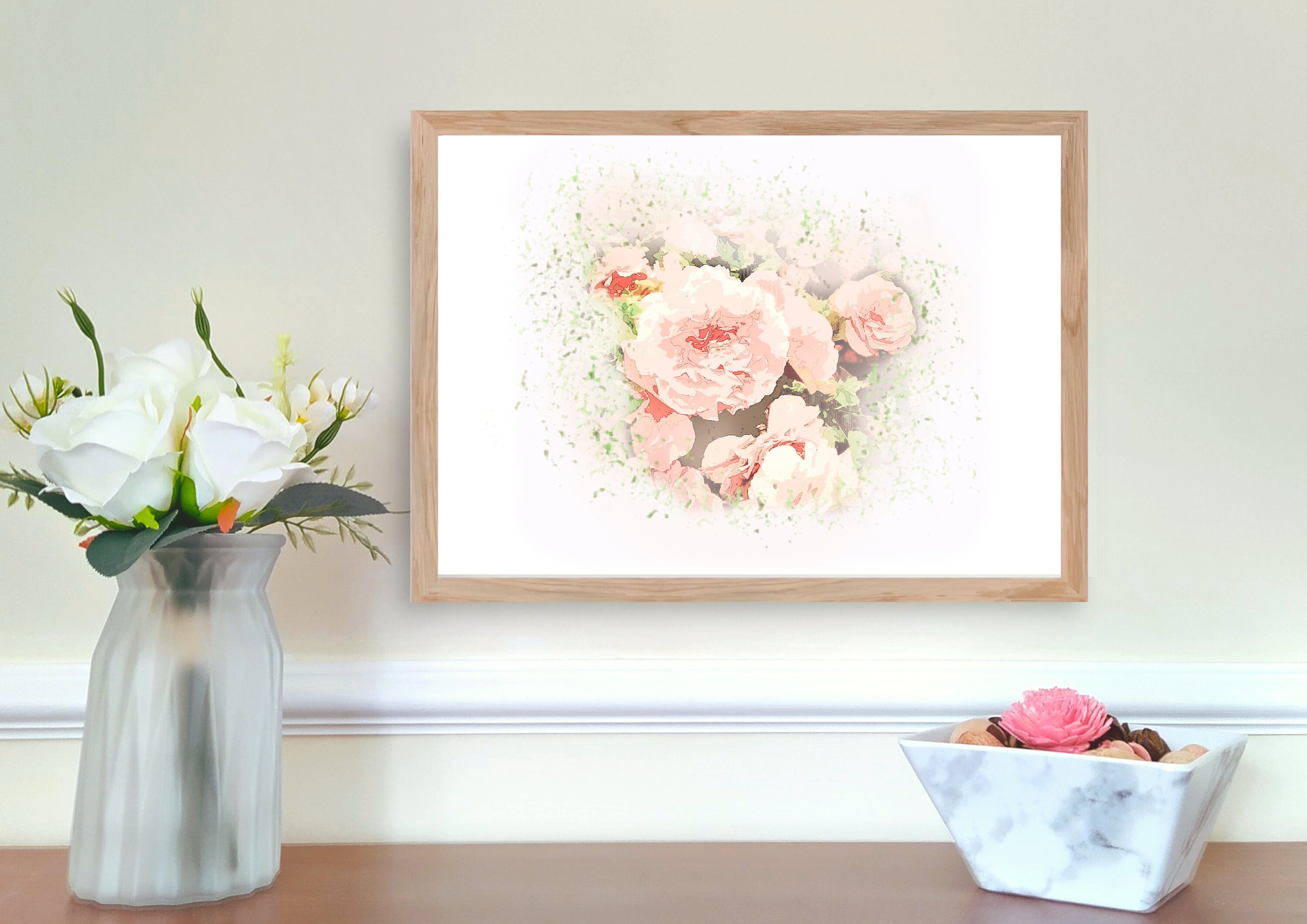 Watercolor Flowers Large Wall Art Canvas Print Blush Pink Roses Floral ...
