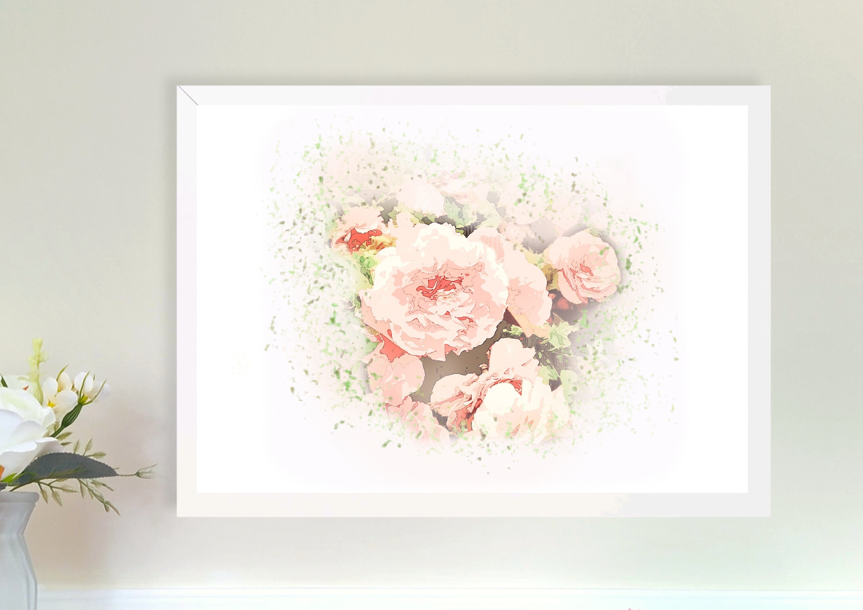 Watercolor Flowers Large Wall Art Canvas Print Blush Pink Roses Floral ...