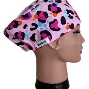Pink Cheetah Cap - surgical cap for women, scrubs, for nurse, surgeon, vet, operating room staff
