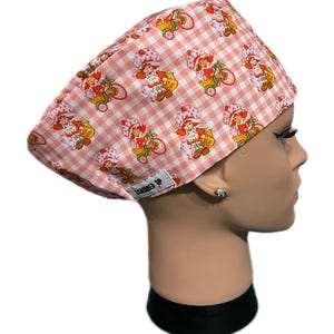 Strawberry shortcake scrub cap - surgical cap for women, scrubs, for nurse, surgeon, vet, operating room staff