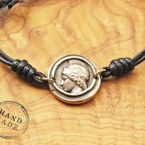Athena Bracelet, Greek Goddess Jewelry, Minerva Bust Bracelet, Wax Seal Jewelry, Antique Cameo Art, Athena Coin Bangle, Grand Tour Intaglio